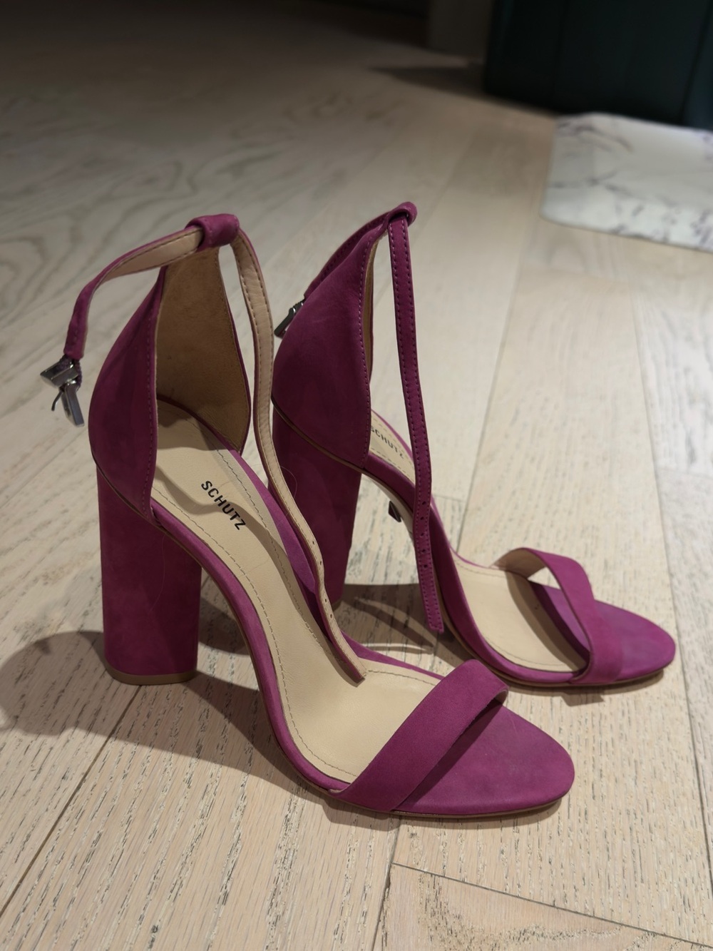 Schutz Jeanine Magenta Ankle Strap Suede Heels